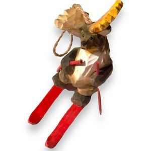 WISTERIA Rustic Hand Carved Wood Moose Christmas Ornament - Snow Critters
